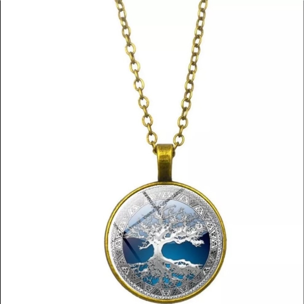 Unisex Men And Women Couples Gift Celtic Tree Time Necklace Glass Dome Pendant